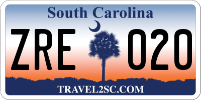 SC license plate ZRE020