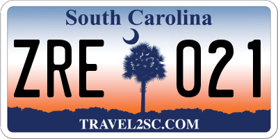 SC license plate ZRE021