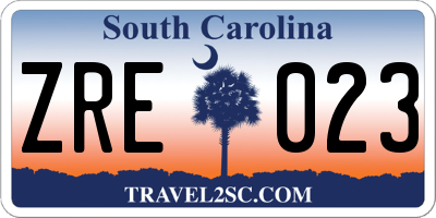 SC license plate ZRE023