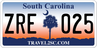 SC license plate ZRE025