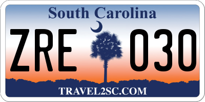 SC license plate ZRE030