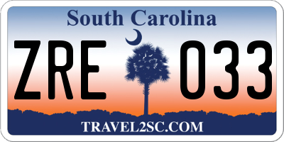 SC license plate ZRE033