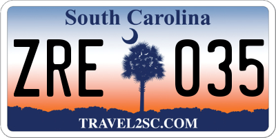 SC license plate ZRE035