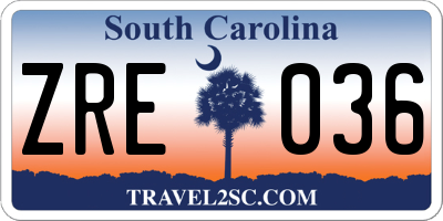 SC license plate ZRE036