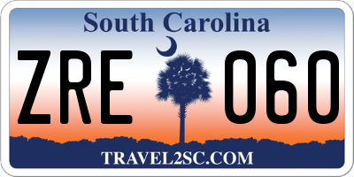 SC license plate ZRE060