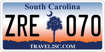 SC license plate ZRE070
