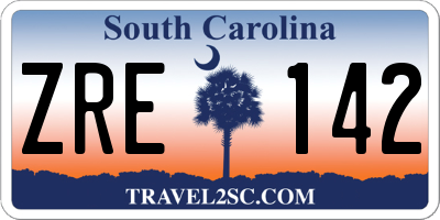 SC license plate ZRE142
