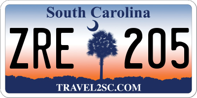 SC license plate ZRE205