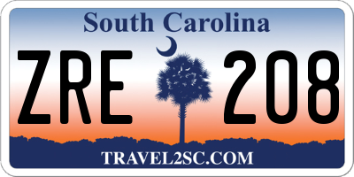 SC license plate ZRE208