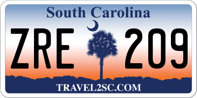 SC license plate ZRE209