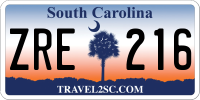 SC license plate ZRE216