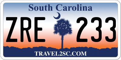 SC license plate ZRE233
