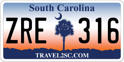SC license plate ZRE316