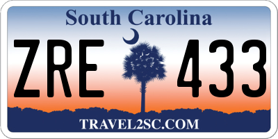 SC license plate ZRE433