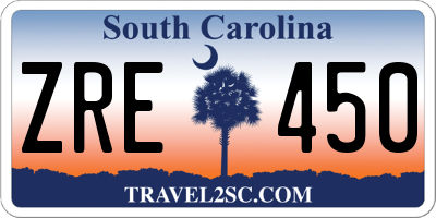 SC license plate ZRE450