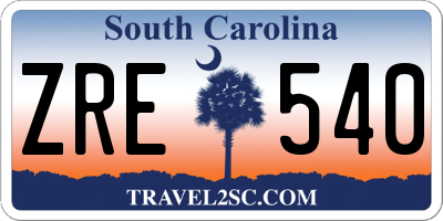 SC license plate ZRE540