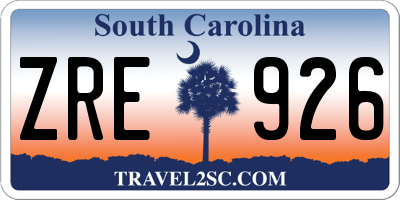 SC license plate ZRE926