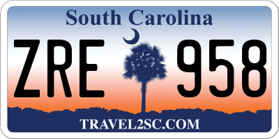 SC license plate ZRE958