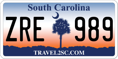 SC license plate ZRE989