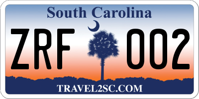 SC license plate ZRF002