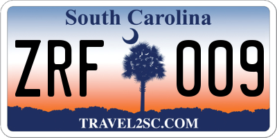SC license plate ZRF009