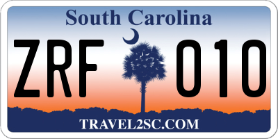 SC license plate ZRF010