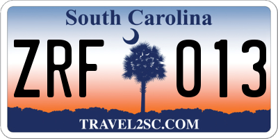 SC license plate ZRF013