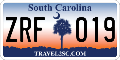 SC license plate ZRF019