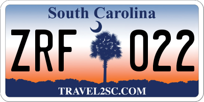 SC license plate ZRF022