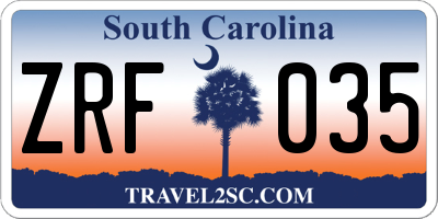 SC license plate ZRF035
