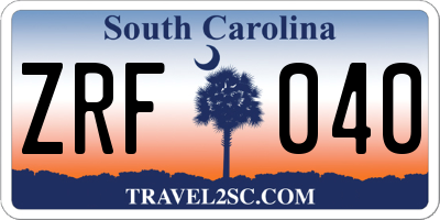 SC license plate ZRF040