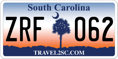 SC license plate ZRF062