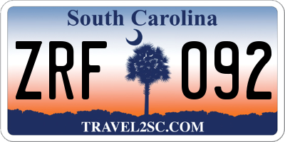 SC license plate ZRF092