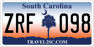 SC license plate ZRF098