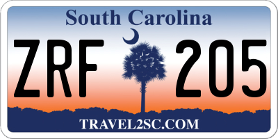 SC license plate ZRF205