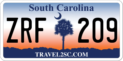 SC license plate ZRF209