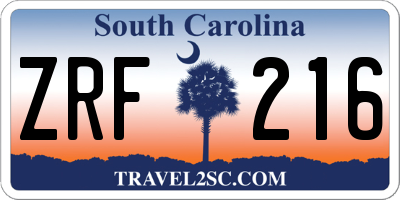SC license plate ZRF216