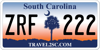 SC license plate ZRF222