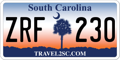 SC license plate ZRF230