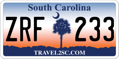 SC license plate ZRF233