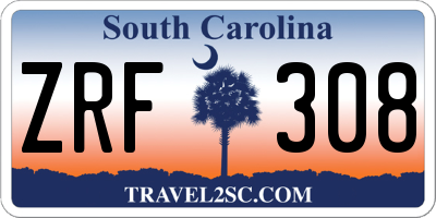 SC license plate ZRF308