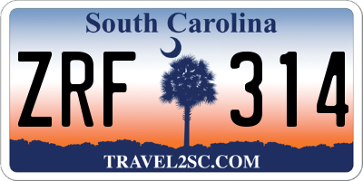 SC license plate ZRF314