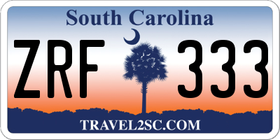 SC license plate ZRF333