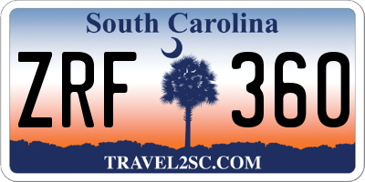 SC license plate ZRF360