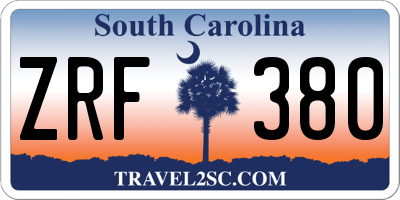 SC license plate ZRF380
