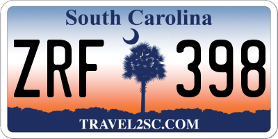 SC license plate ZRF398