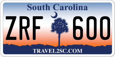 SC license plate ZRF600