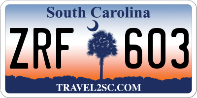 SC license plate ZRF603