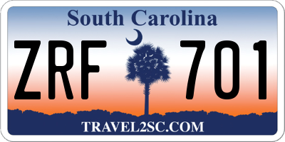 SC license plate ZRF701