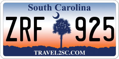 SC license plate ZRF925